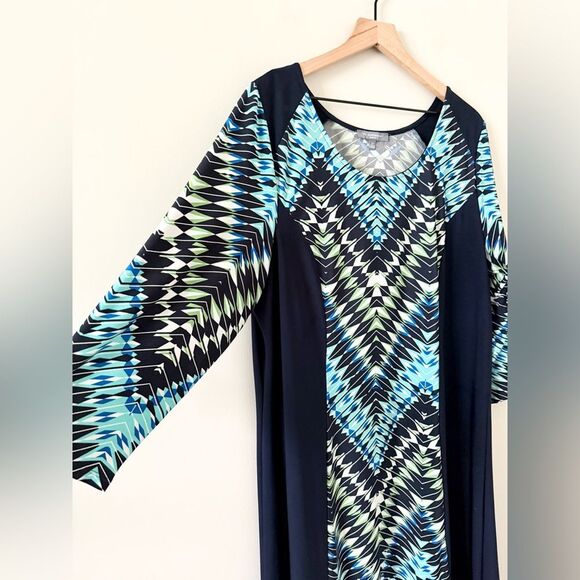 NY Collection Long Sleeve Sheath Dress in Navy with Multi Abstract Print - 2X - Picture 2 of 5